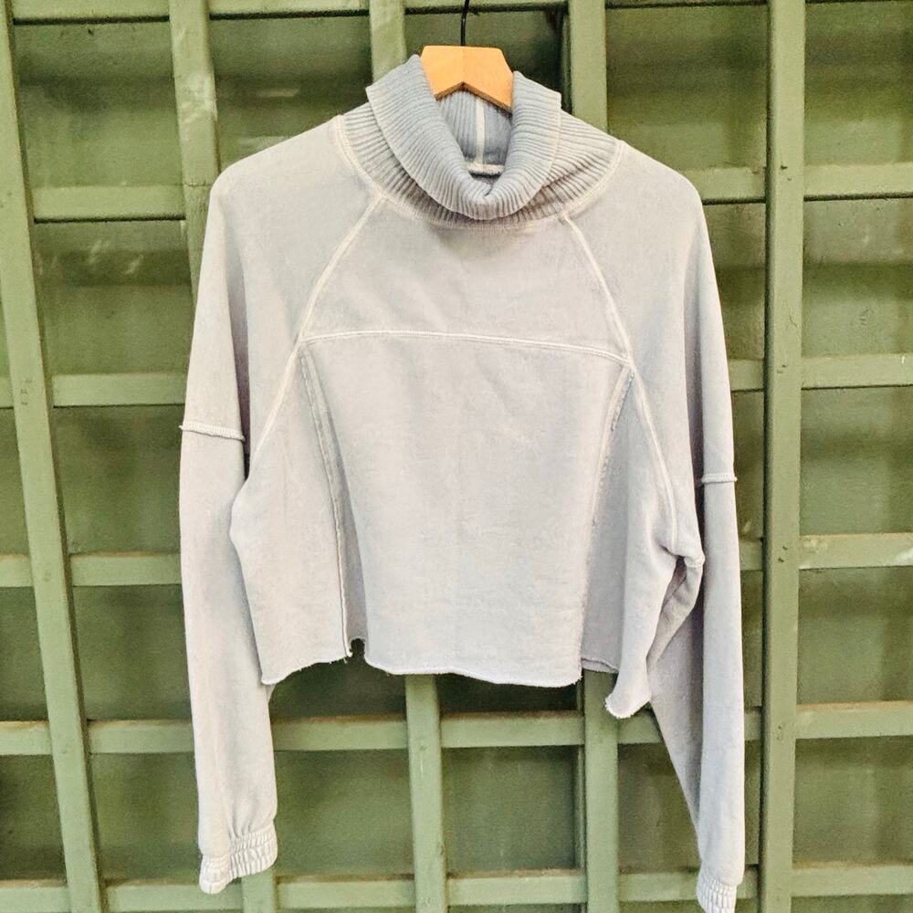 Aerie New Heights Cloud Fleece Turtleneck Sweatshirt -Muted Blue-size Medium